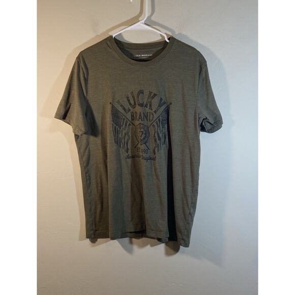 Lucky Brand Graphic T Shirt Men's Large Short Sleeve Used Army Green - Picture 2 of 8